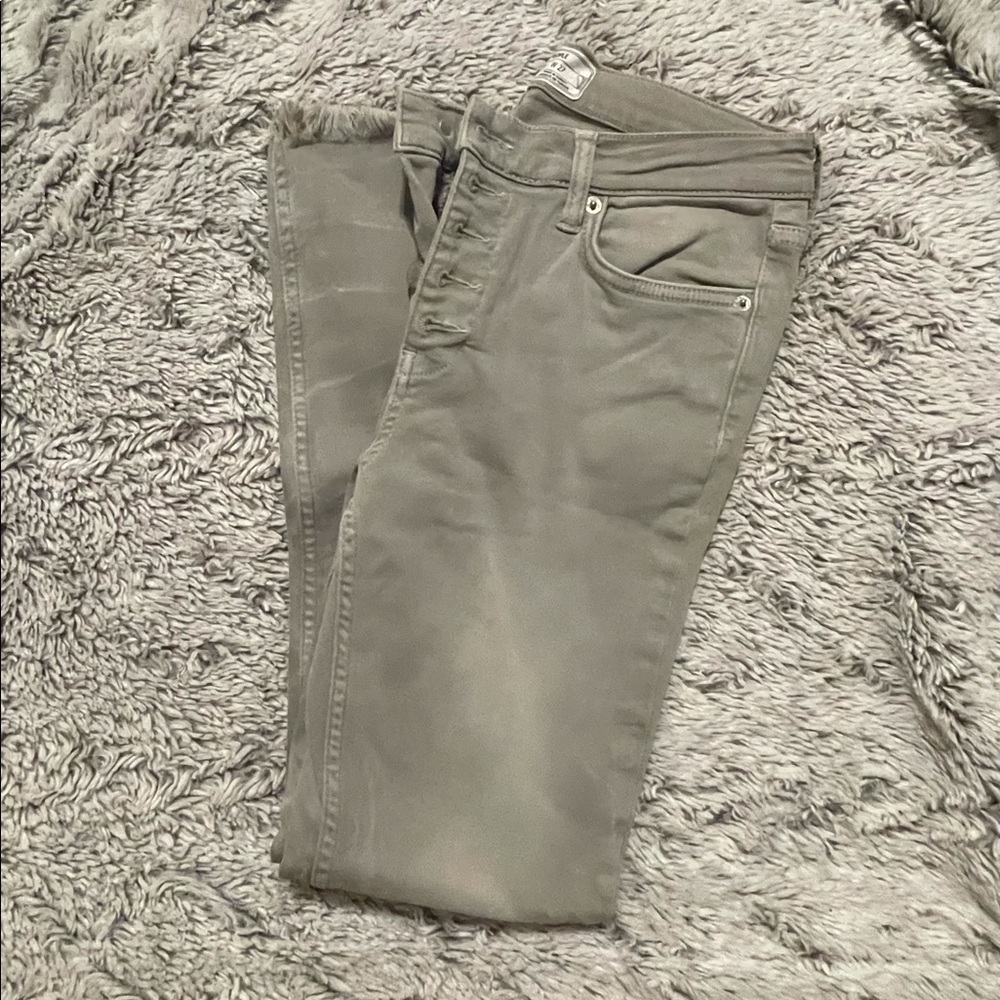 Free People Olive Wash Button Fly Ankle Skinny Jean size 27